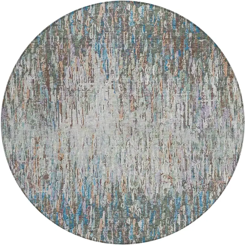 8' Green And Gray Round Striped Washable Indoor Outdoor Area Rug Photo 1