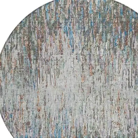 8' Green And Gray Round Striped Washable Indoor Outdoor Area Rug Photo 2