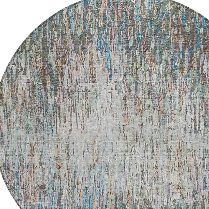 8' Green And Gray Round Striped Washable Indoor Outdoor Area Rug Photo 2