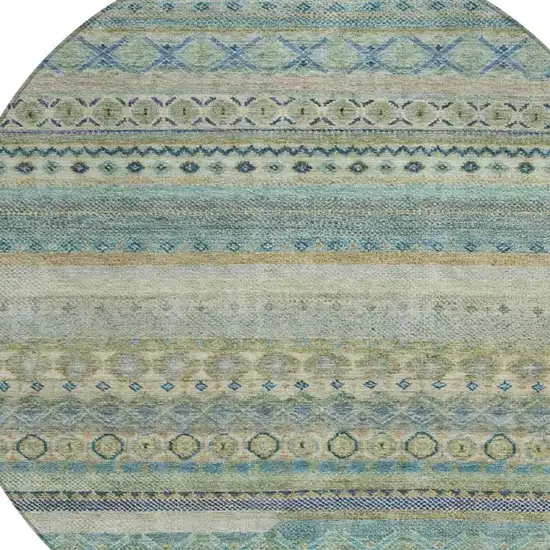 8' Green And Gray Round Striped Washable Indoor Outdoor Area Rug Photo 3