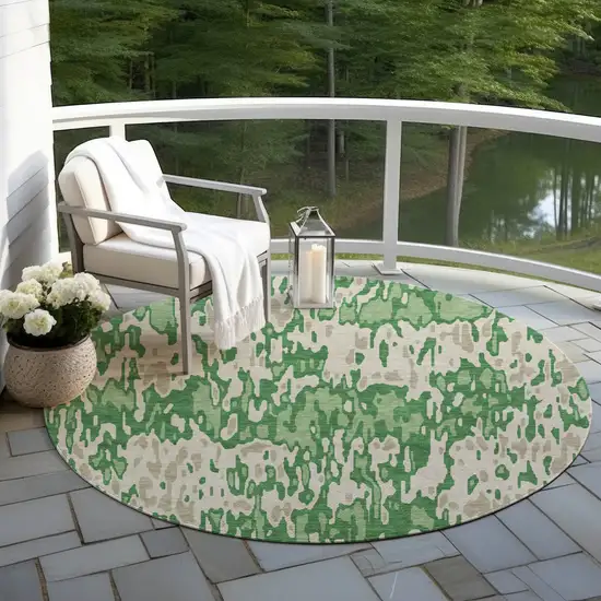 8' Green And Gray Round Striped Washable Indoor Outdoor Area Rug Photo 6