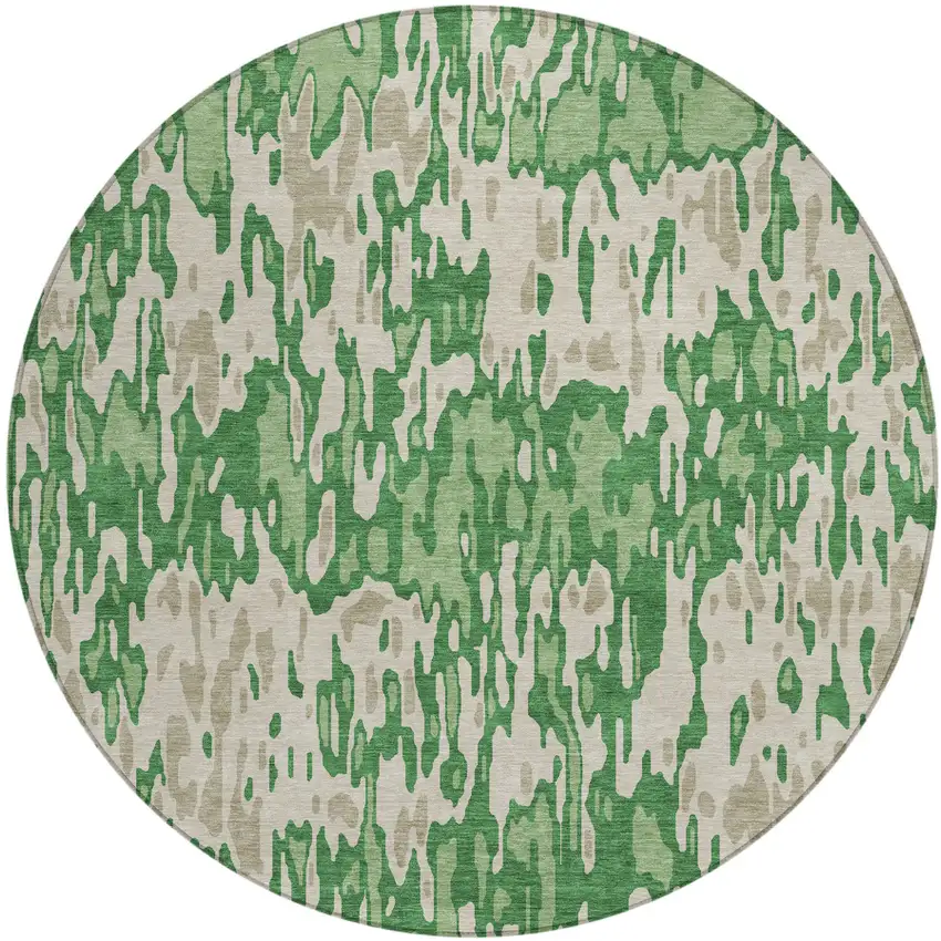 8' Green And Gray Round Striped Washable Indoor Outdoor Area Rug Photo 2