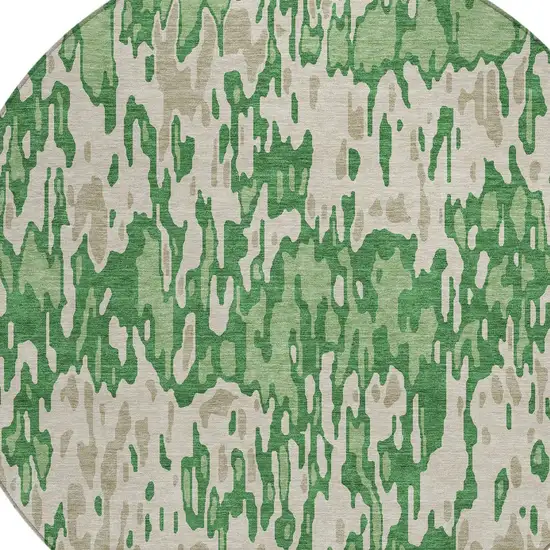 8' Green And Gray Round Striped Washable Indoor Outdoor Area Rug Photo 4