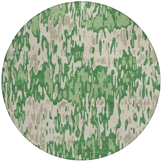 8' Green And Gray Round Striped Washable Indoor Outdoor Area Rug Photo 5