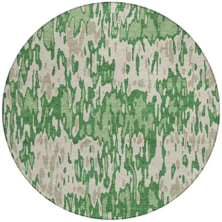 8' Green And Gray Round Striped Washable Indoor Outdoor Area Rug Photo 5