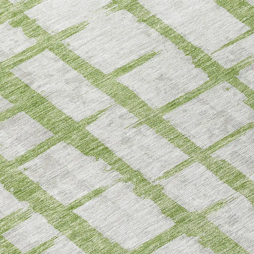 8' Green And Gray Round Striped Washable Indoor Outdoor Area Rug Photo 8