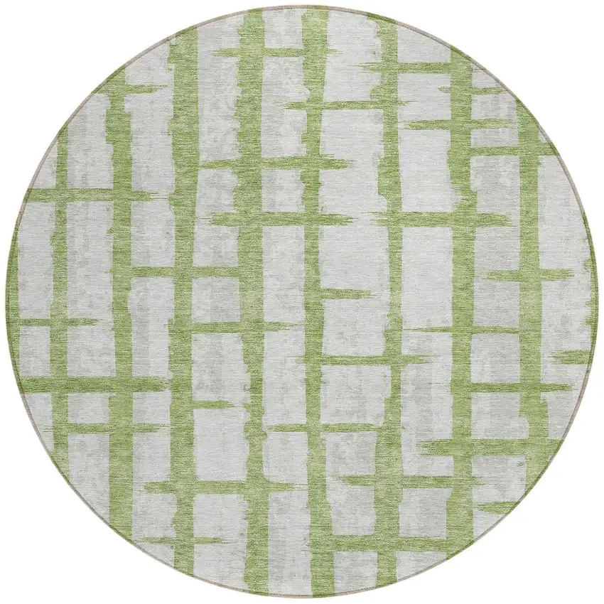 8' Green And Gray Round Striped Washable Indoor Outdoor Area Rug Photo 4