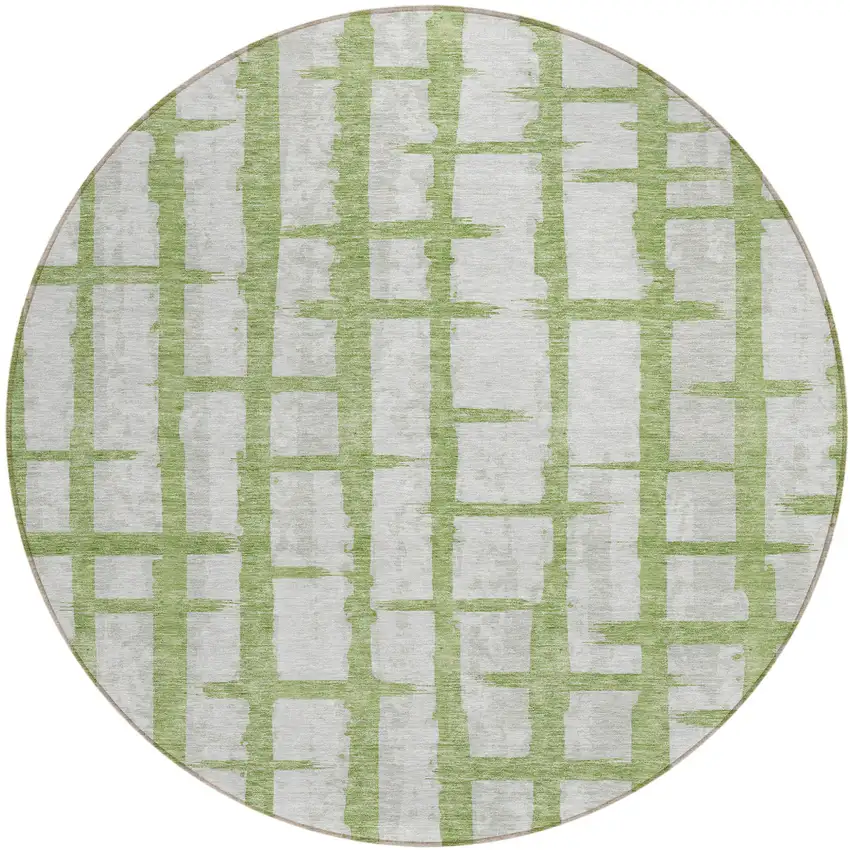 8' Green And Gray Round Striped Washable Indoor Outdoor Area Rug Photo 2