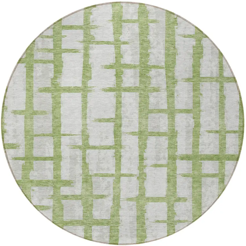 8' Green And Gray Round Striped Washable Indoor Outdoor Area Rug Photo 5