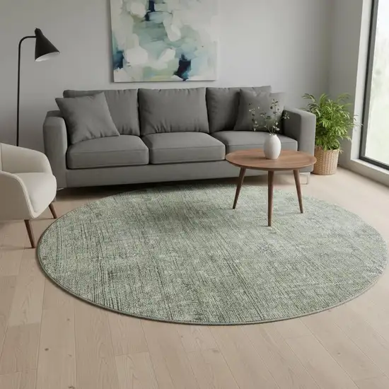 8' Green And Gray Southwestern Washable Round Rug With UV Protection Photo 2