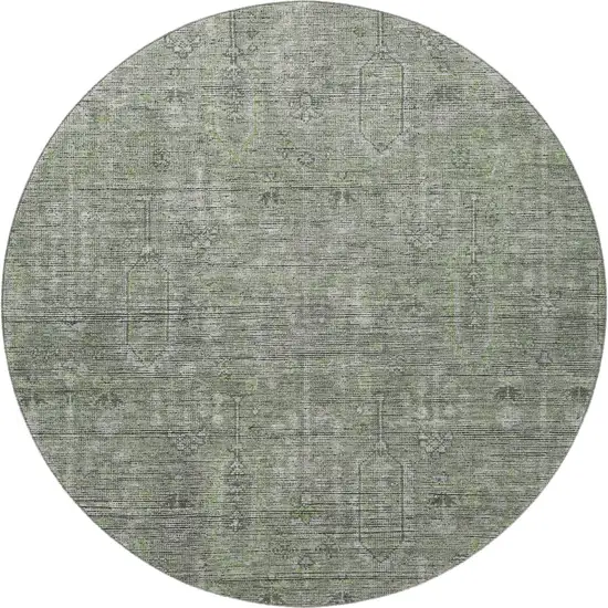 8' Green And Gray Southwestern Washable Round Rug With UV Protection Photo 3