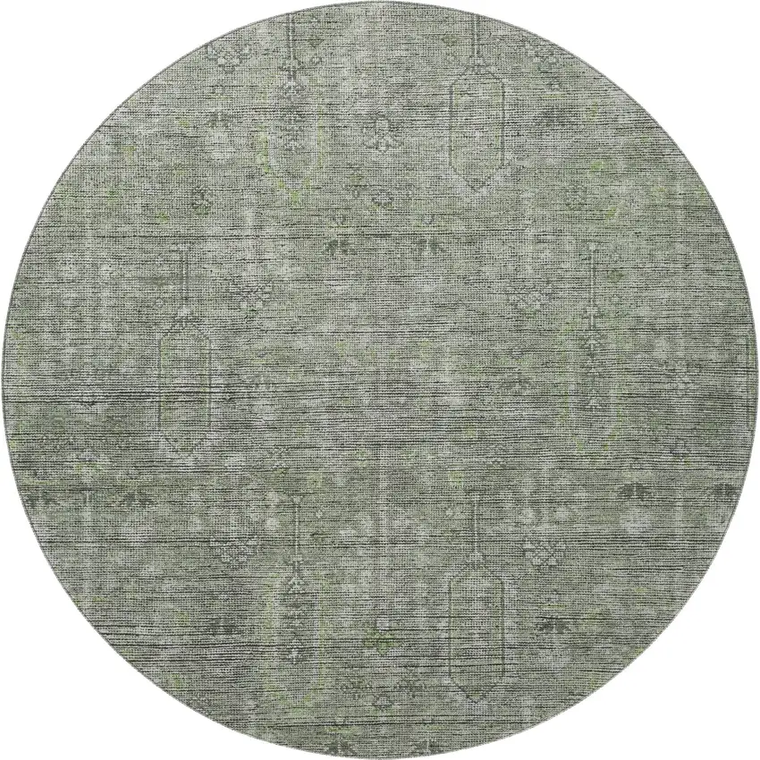 8' Green And Gray Southwestern Washable Round Rug With UV Protection Photo 3