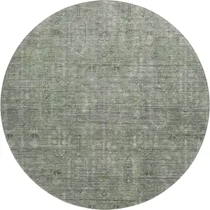 Photo of 8' Green And Gray Southwestern Washable Round Rug With UV Protection