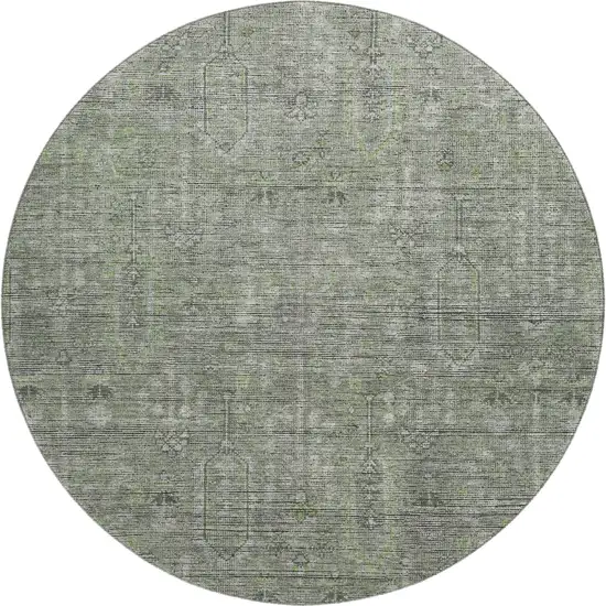 8' Green And Gray Southwestern Washable Round Rug With UV Protection Photo 1