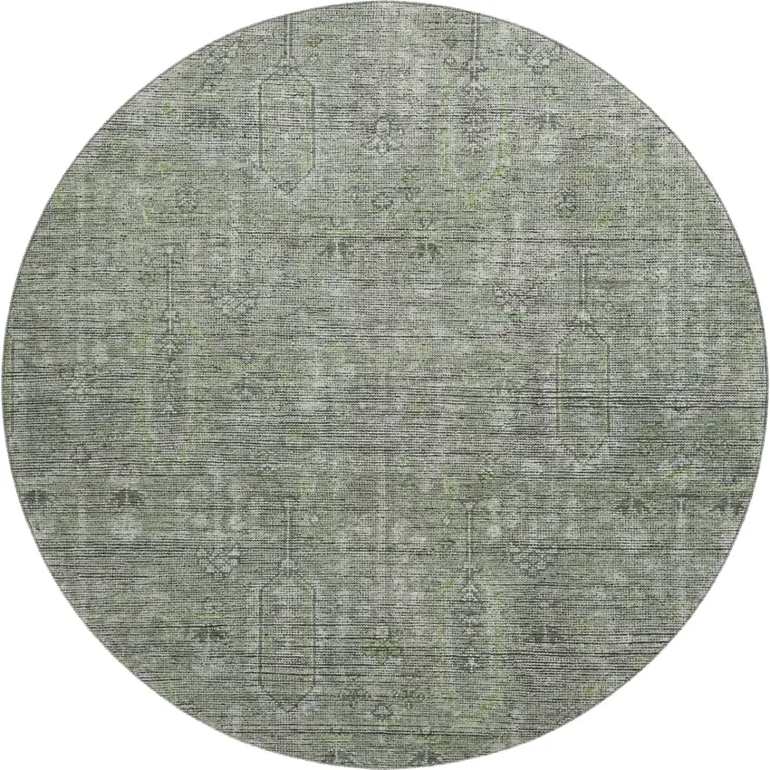 8' Green And Gray Southwestern Washable Round Rug With UV Protection Photo 1