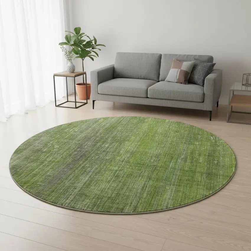 8' Green And Gray Striped Washable Round Rug With UV Protection Photo 2