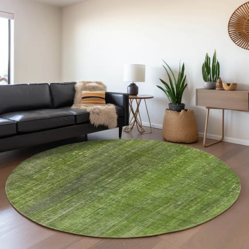 8' Green And Gray Striped Washable Round Rug With UV Protection Photo 5