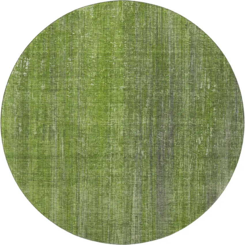 8' Green And Gray Striped Washable Round Rug With UV Protection Photo 4
