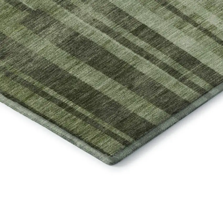 8' Green And Gray Striped Washable Round Rug With UV Protection Photo 6