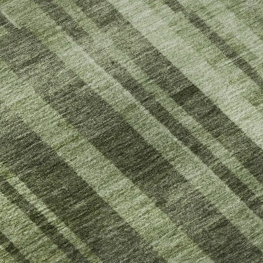 8' Green And Gray Striped Washable Round Rug With UV Protection Photo 8