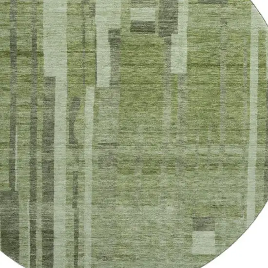 8' Green And Gray Striped Washable Round Rug With UV Protection Photo 2