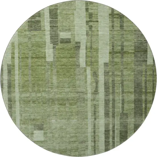 8' Green And Gray Striped Washable Round Rug With UV Protection Photo 3