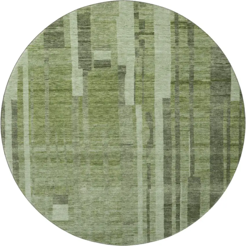 8' Green And Gray Striped Washable Round Rug With UV Protection Photo 3