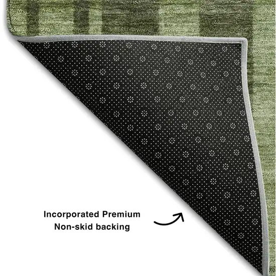 8' Green And Gray Striped Washable Round Rug With UV Protection Photo 5