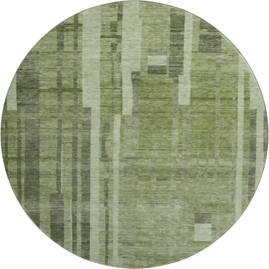 8' Green And Gray Striped Washable Round Rug With UV Protection Photo 1