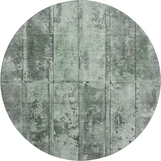 8' Green And Gray Striped Washable Round Rug With UV Protection Photo 1