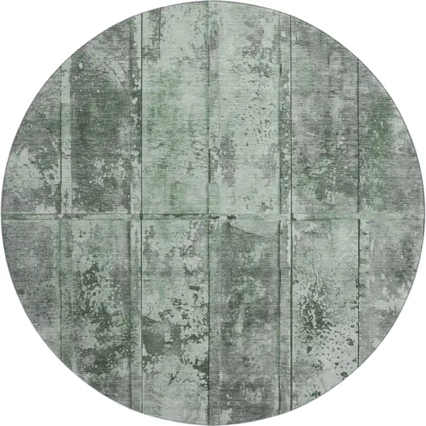 8' Green And Gray Striped Washable Round Rug With UV Protection Photo 1