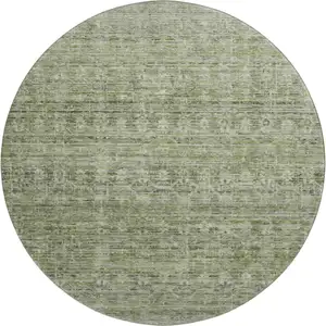Photo of 8' Green And Gray Striped Washable Round Rug With UV Protection