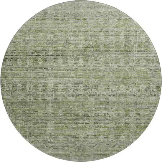 8' Green And Gray Striped Washable Round Rug With UV Protection Photo 1