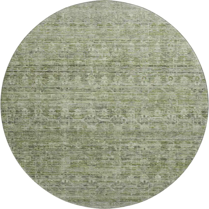 8' Green And Gray Striped Washable Round Rug With UV Protection Photo 1