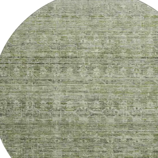 8' Green And Gray Striped Washable Round Rug With UV Protection Photo 2