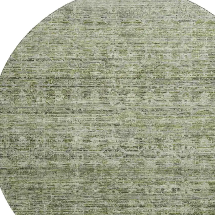 8' Green And Gray Striped Washable Round Rug With UV Protection Photo 2