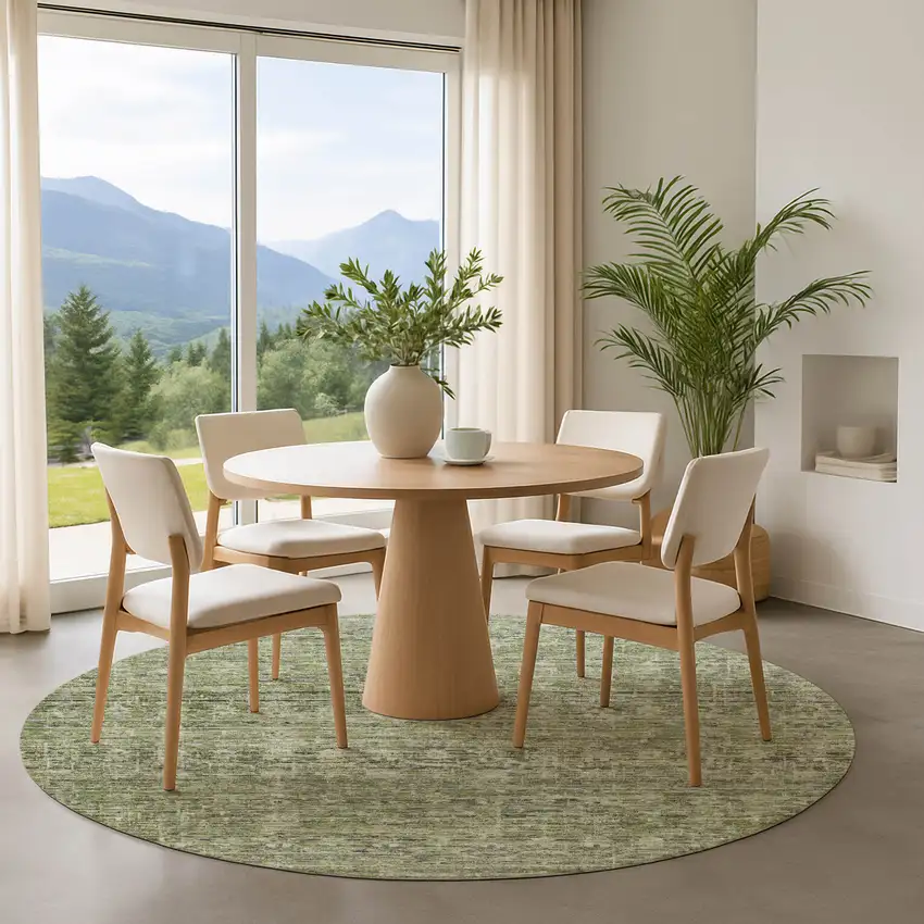 8' Green And Gray Striped Washable Round Rug With UV Protection Photo 4