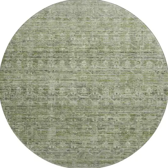 8' Green And Gray Striped Washable Round Rug With UV Protection Photo 3