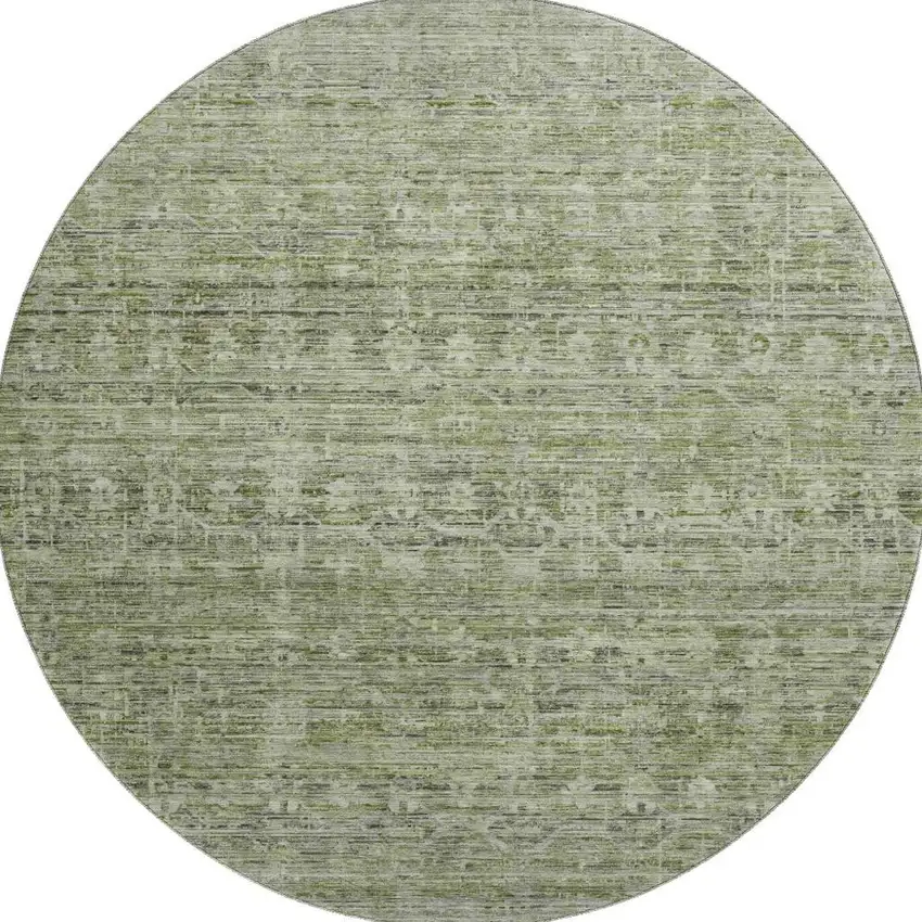 8' Green And Gray Striped Washable Round Rug With UV Protection Photo 3