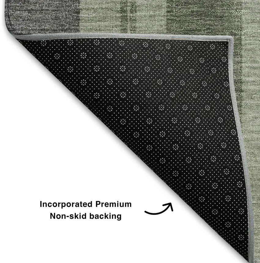 8' Green And Gray Striped Washable Round Rug With UV Protection Photo 6