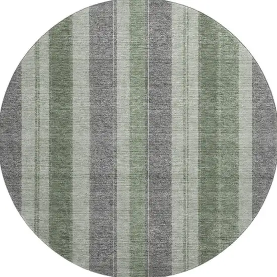 8' Green And Gray Striped Washable Round Rug With UV Protection Photo 4