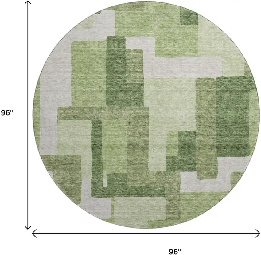 8' Green And Ivory Abstract Geometric Washable Round Rug With UV Protection Photo 9