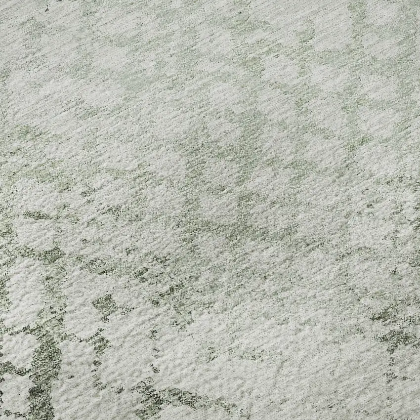 8' Green And Ivory Abstract Geometric Washable Round Rug With UV Protection Photo 9