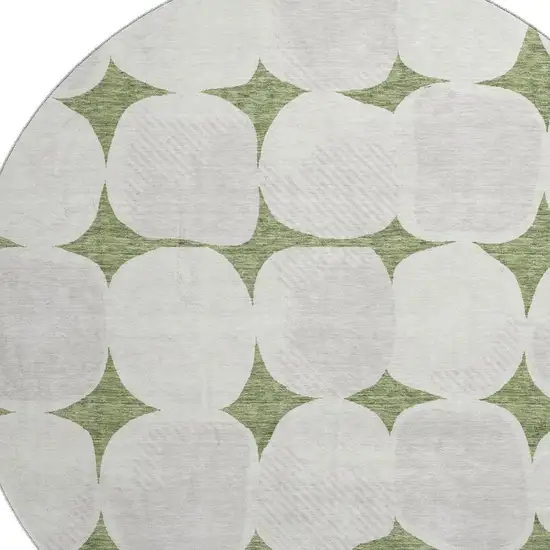 8' Green And Ivory Abstract Geometric Washable Round Rug With UV Protection Photo 3