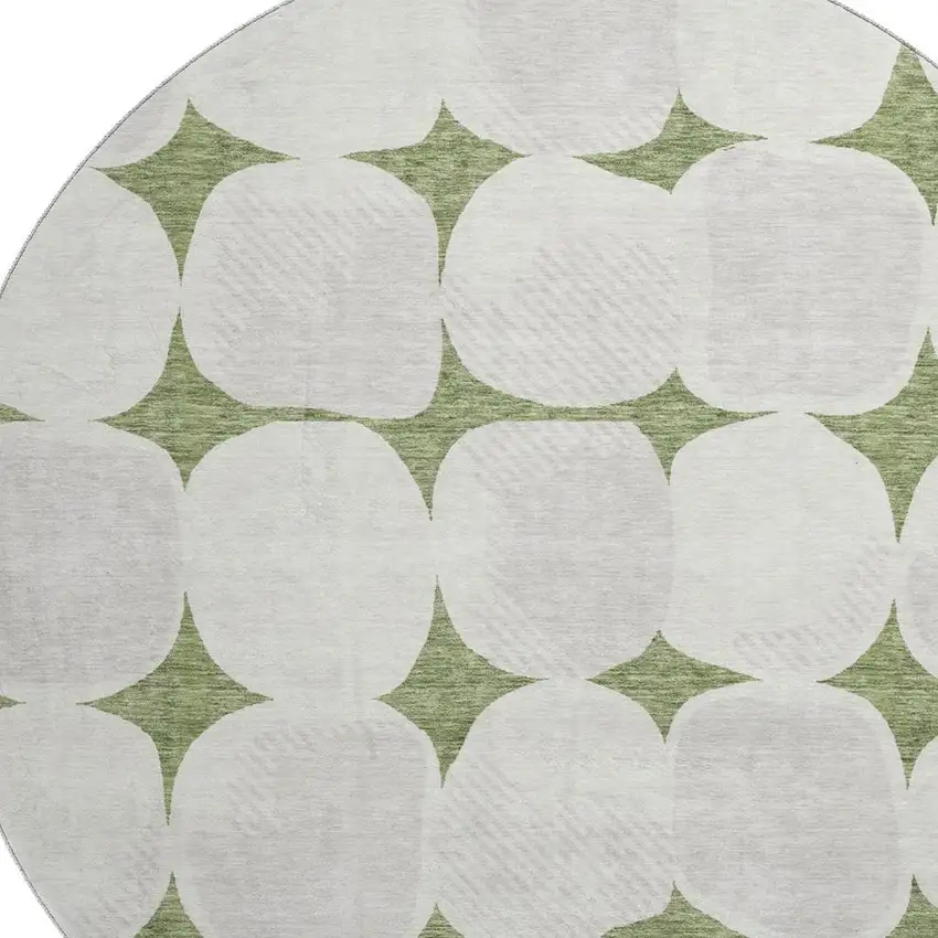 8' Green And Ivory Abstract Geometric Washable Round Rug With UV Protection Photo 3