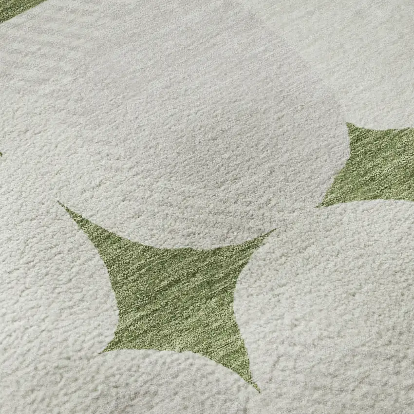 8' Green And Ivory Abstract Geometric Washable Round Rug With UV Protection Photo 9