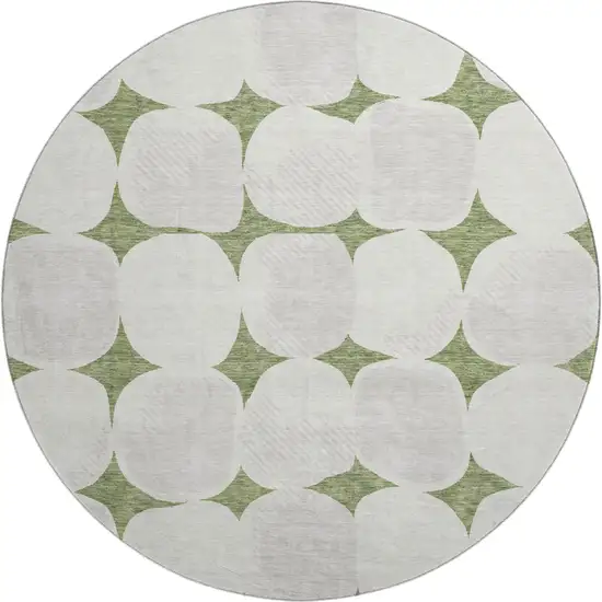 8' Green And Ivory Abstract Geometric Washable Round Rug With UV Protection Photo 1