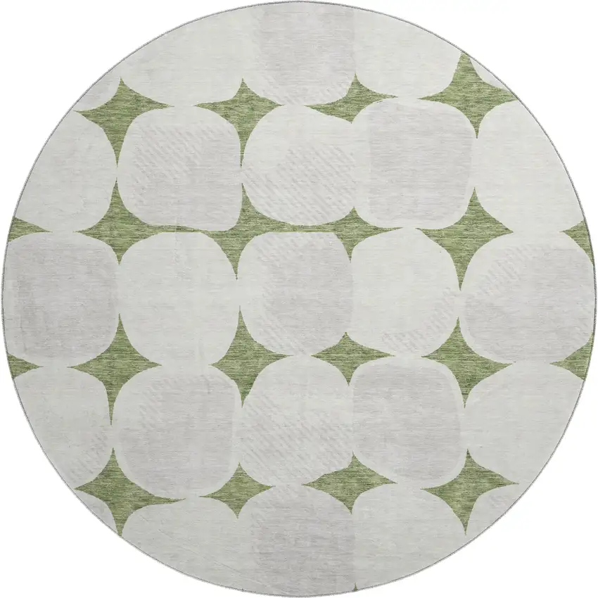 8' Green And Ivory Abstract Geometric Washable Round Rug With UV Protection Photo 1