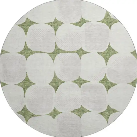 8' Green And Ivory Abstract Geometric Washable Round Rug With UV Protection Photo 4