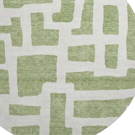 8' Green And Ivory Abstract Geometric Washable Round Rug With UV Protection Photo 3